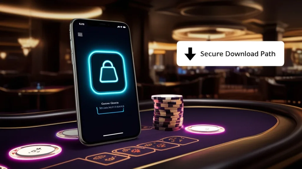 Σκοτεινή σκηνή με κινητό και αρχείο APK από αξιόπιστη πηγή
